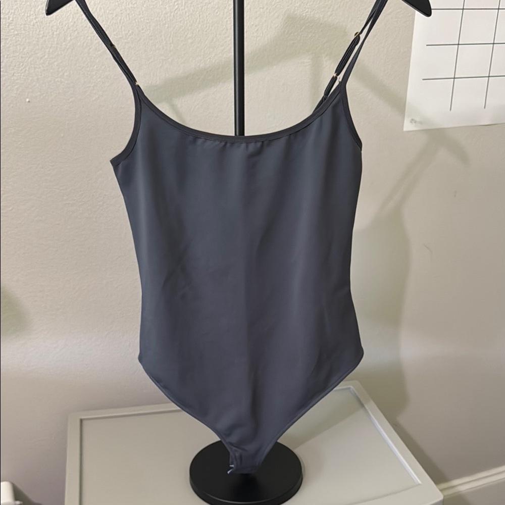 Free People Charcoal Gray Scoop Neck Bodysuit